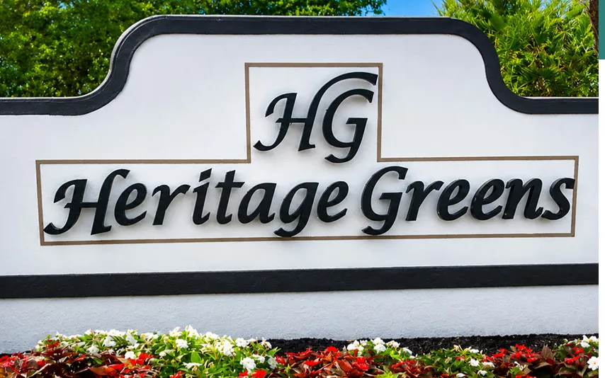 Heritage Greens Club House entry sign, Naples, Florida